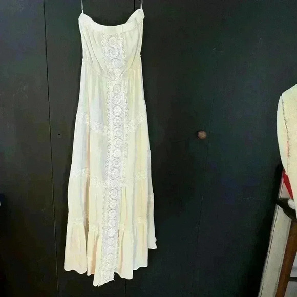 Justily Maxi Dress Women Size M White Lined Vacation Island Beach Swim Strapless - Picture 13 of 14